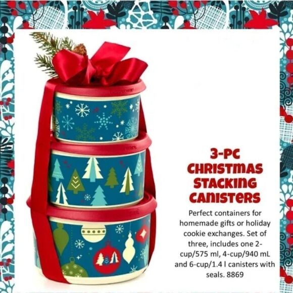 NWT Tupperware Christmas 3-Pc Stacking Canisters - Picture 1 of 1